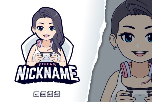 Beauty Woman Esport Gamer Logo Template for Streamers and Teams