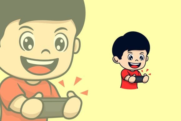 Boy Playing Mobile Gaming Cartoon: A Practical Vector Asset for Modern Visual Projects