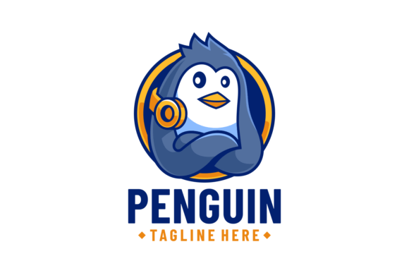 Penguin with Headset Gaming Logo Design