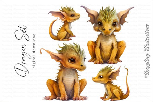 Stunning Watercolor Dragon Set Dragons